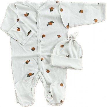 Комплект: Слип на кнопках + шапочка-узелок со швами наружу 56-62 см " Апельсинки " Т-097 Комплект: Слип на кнопках + шапочка-узелок со швами наружу 56-62 см " Апельсинки " Т-097