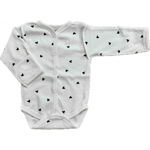 Боди с длинным рукавом на кнопках Newborn 50 см принт: сердечки монохром Т-131