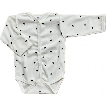 Боди с длинным рукавом на кнопках 56-62 см принт: сердечки монохром Т-131 Боди с длинным рукавом на кнопках 56-62 см принт: сердечки монохром Т-131