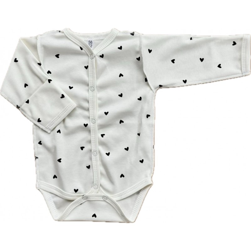 Боди с длинным рукавом на кнопках 56-62 см принт: сердечки монохром Т-131
