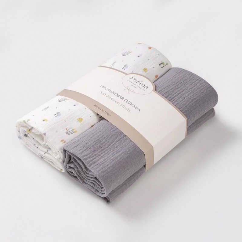 Комплект муслиновых пеленок 2 шт цвет: Грибы/Серый КМП.2-10-1.6х2.7
