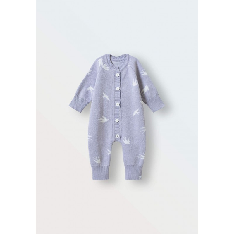 Вязаный хлопковый комбинезон 62-68 см цвет: ласточки на лаванде 7055-290