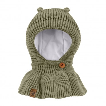 Шапочка-шлем на пуговице Мишка 46-48/50 см цвет: светлый хаки 3090-119