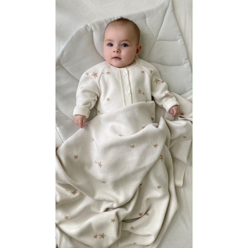 Мягкий вязаный плед Simple Звездочки цвет: экрю-бронза 8060-294