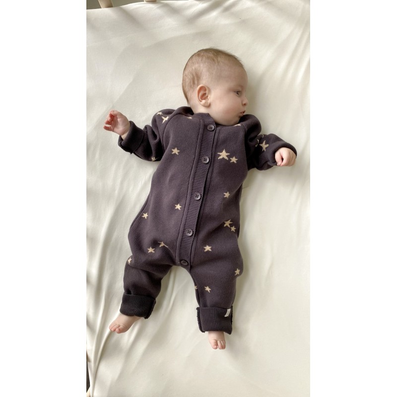 Вязаный хлопковый комбинезон Звездочки 80-86 см цвет: графит+бронза 7055-293 Вязаный хлопковый комбинезон Звездочки 80-86 см цвет: графит+бронза 7055-293