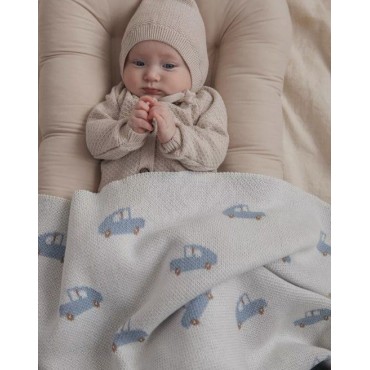 Вязаный детский плед Машинки 80*120 см цвет: кремовый LW23-5003-013-80/120