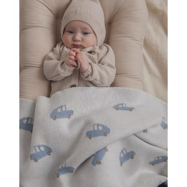 Вязаный детский плед Машинки 80*120 см цвет: кремовый LW23-5003-013-80/120