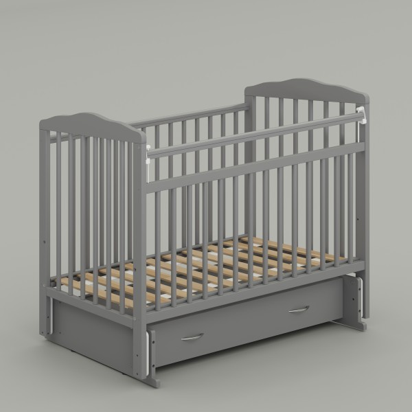 Кровать детская деревянная Джованни Comfort с универсальным маятником + ящик + накладки-грызунки цвет: серый