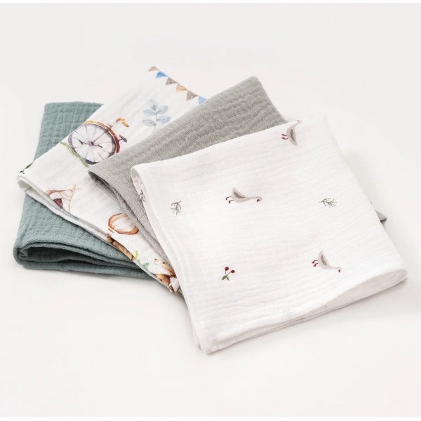 Комплект муслиновых платочков-салфеток 4 шт цвет: Цветной микс КМС.4.29-0 Комплект муслиновых платочков-салфеток 4 шт цвет: Цветной микс КМС.4.29-0