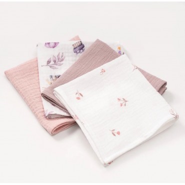 Комплект муслиновых платочков-салфеток 4 шт цвет: Розовый микс КМС.4.29-07