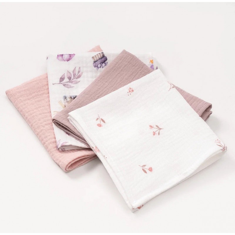 Комплект муслиновых платочков-салфеток 4 шт цвет: Розовый микс КМС.4.29-07