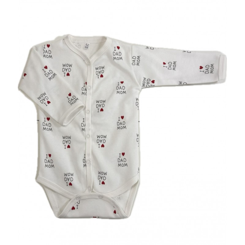 Боди с длинным рукавом на кнопках 68-74 см принт: I love mom&dad Т-131