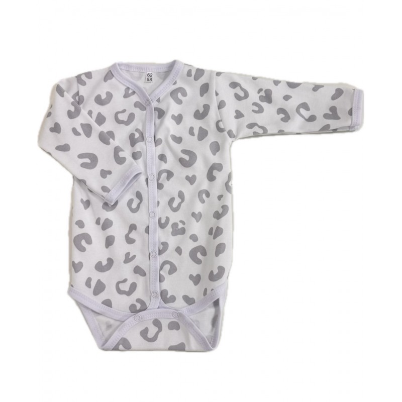 Боди с длинным рукавом на кнопках 68-74 см принт: пятнышки серые Т-131