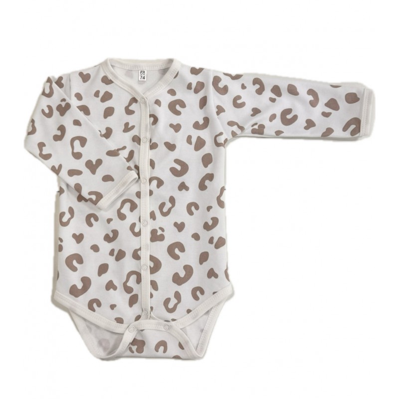 Боди с длинным рукавом на кнопках 68-74 см принт: пятнышки капучино Т-131