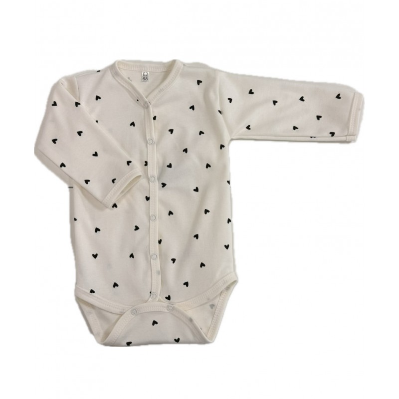 Боди с длинным рукавом на кнопках 68-74 см принт: сердечки монохром Т-131