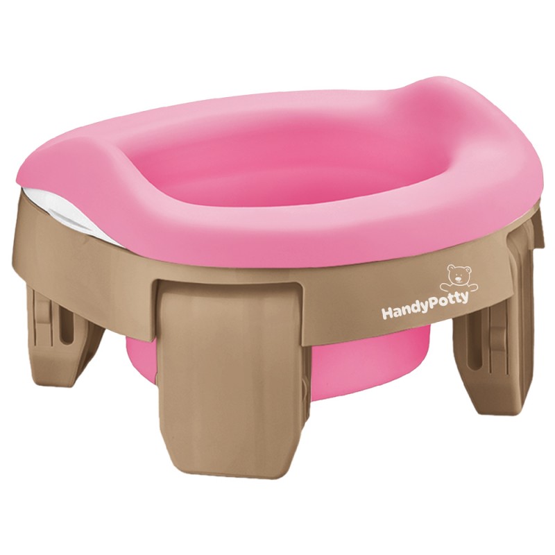 Горшок дорожный складной с многоразовой вкладкой HandyPotty 3 в 1 цвет: бежевый и вкладка розовая