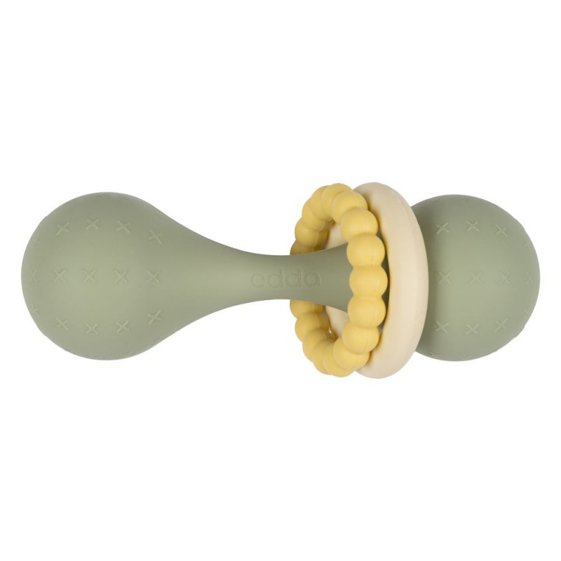 Игрушка-прорезыватель силиконовая Погремушка Гантеля Edda цвет: шалфей SBR-01003