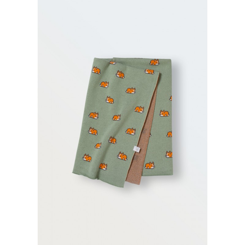 Плед вязаный "Корги" 90*90 см цвет: олива 8060-301