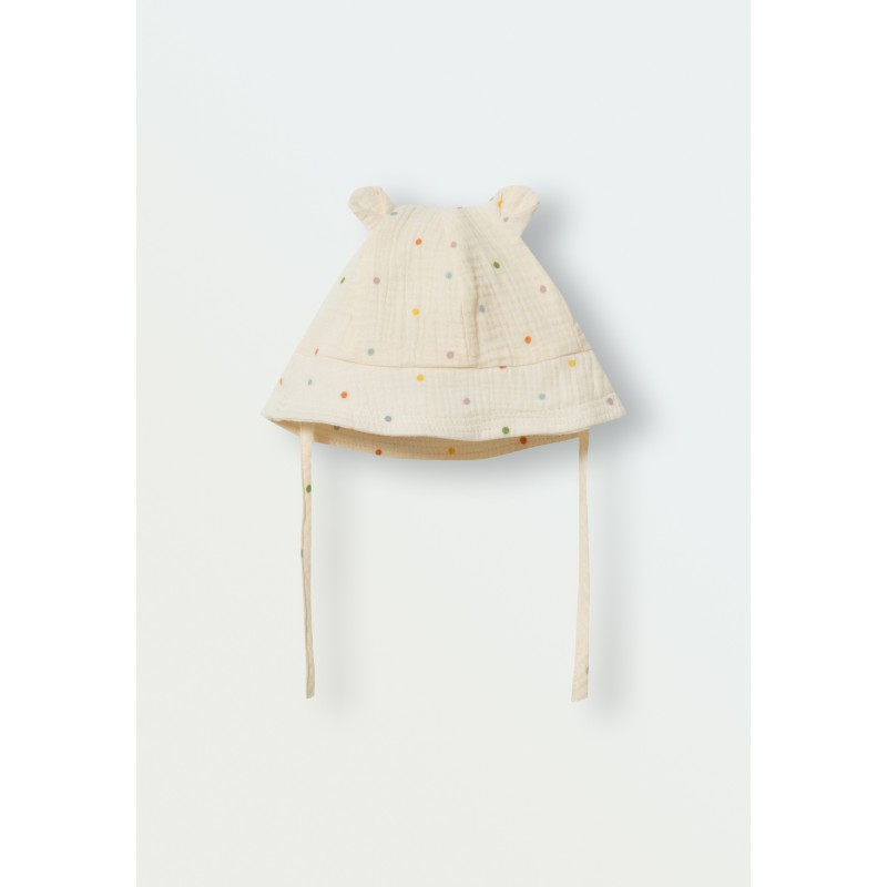 Панамка из муслина 48-52 см цвет: цветной горошек на молочном 6075-310