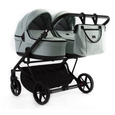Детская коляска для двойни 2 в 1 Adamex Leo Duo Tip цвет: серо-зеленый TK-27