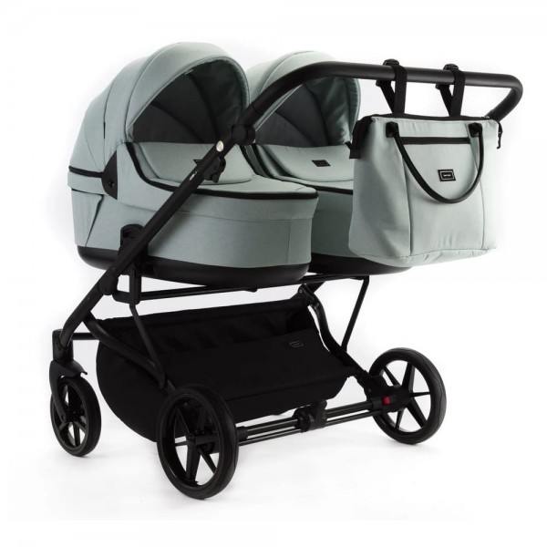 Детская коляска для двойни 2 в 1 Adamex Leo Duo Tip цвет: серо-зеленый TK-27