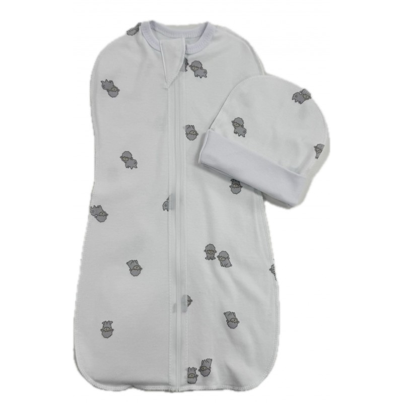 Пеленка-кокон на молнии с шапочкой 68-74 см принт: барашки Т-007