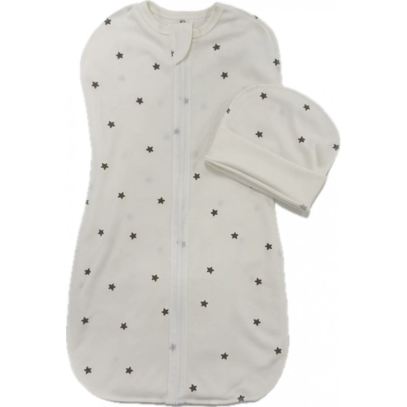 Пеленка-кокон на молнии с шапочкой 68-74 см принт: звездочки монохром Т-007