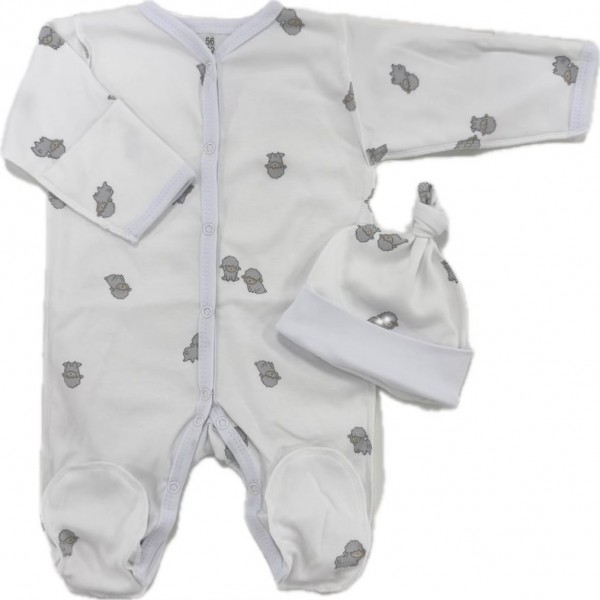 Комплект: Слип на кнопках + шапочка-узелок со швами наружу 50 см Newborn "Барашки" Т-097