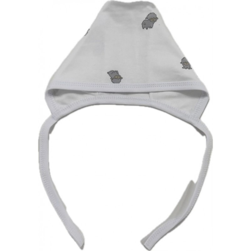 Чепчик с завязками и швами наружу 0-3 месяца принт: барашки Т-130