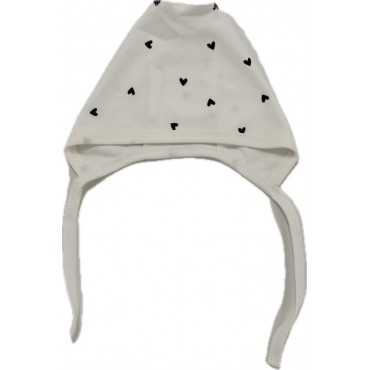 Чепчик с завязками и швами наружу 0-3 месяца принт: сердечки монохром Т-130