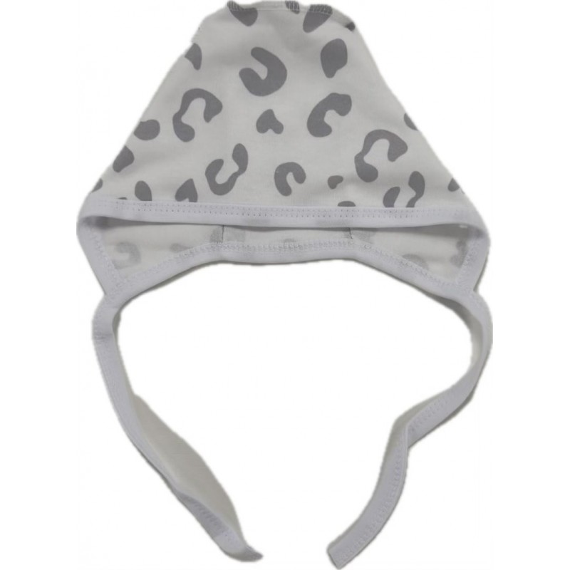 Чепчик с завязками и швами наружу 0-3 месяца принт: пятнышки серые Т-130
