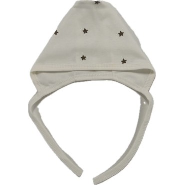 Чепчик с завязками и швами наружу 0-3 месяца принт: звездочки монохром Т-130