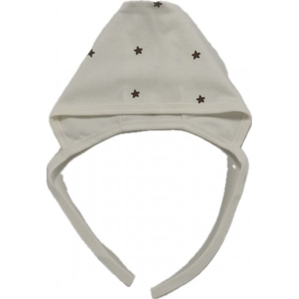 Чепчик с завязками и швами наружу 0-3 месяца принт: звездочки монохром Т-130