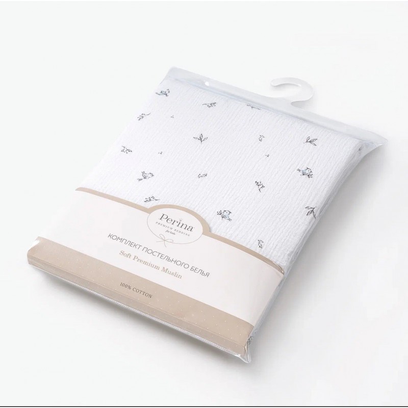 Комплект постельного белья 3 предмета Muslin цвет: Птички/Голубая пастель КПБ3-М.1.23х2.9 Комплект постельного белья 3 предмета Muslin цвет: Птички/Голубая пастель КПБ3-М.1.23х2.9