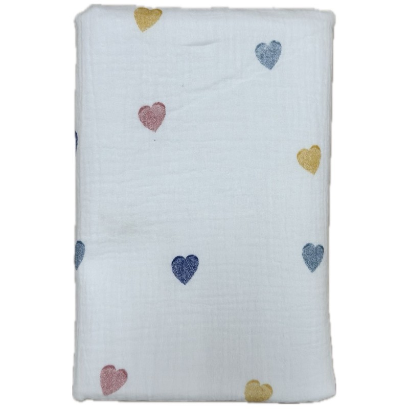 Непромокаемая многоразовая пеленка из муслина 60*90 см цвет: разноцветные сердечки