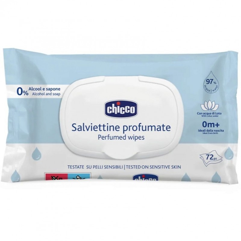 Салфетки влажные очищающие 0+ 72 шт. с клапаном Chicco