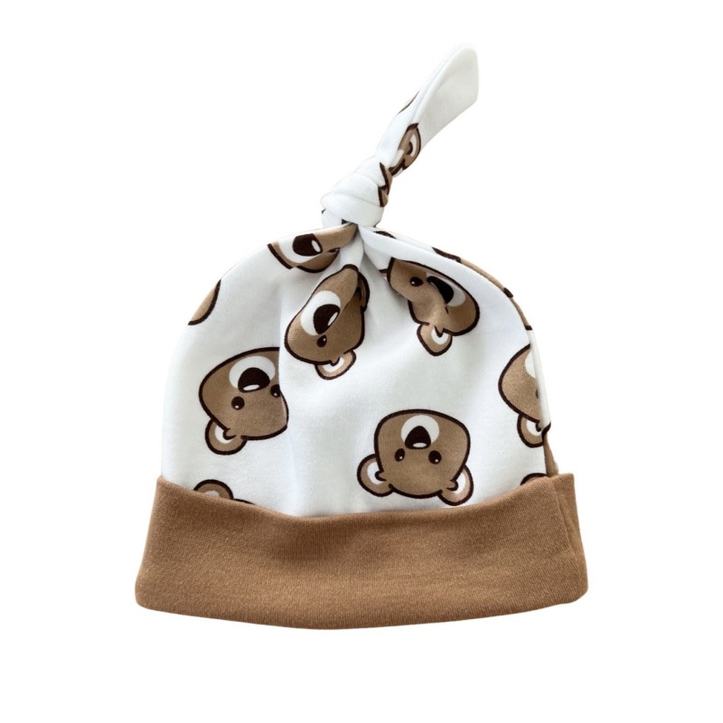 Чепчик с узелком и швами наружу 38-42 см принт: мишки шоколадные Т-136