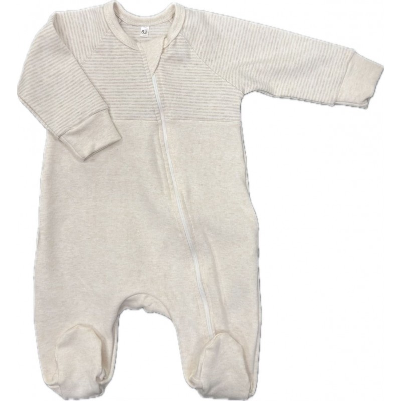 Комбинезон на молнии из хлопка 62 см Т-216/полоска + бежевый