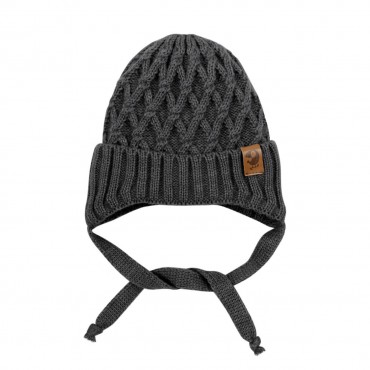 Шапочка вязаная на завязках Ромбики 40-44 см цвет: графит 7090-53