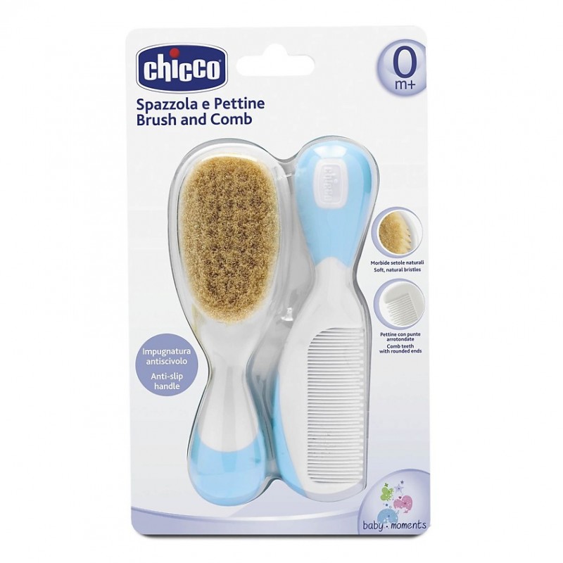 Расческа и щетка для волос с натуральной щетиной Chicco 0м+ цвет: Light blue/голубой Расческа и щетка для волос с натуральной щетиной Chicco 0м+ цвет: Light blue/голубой