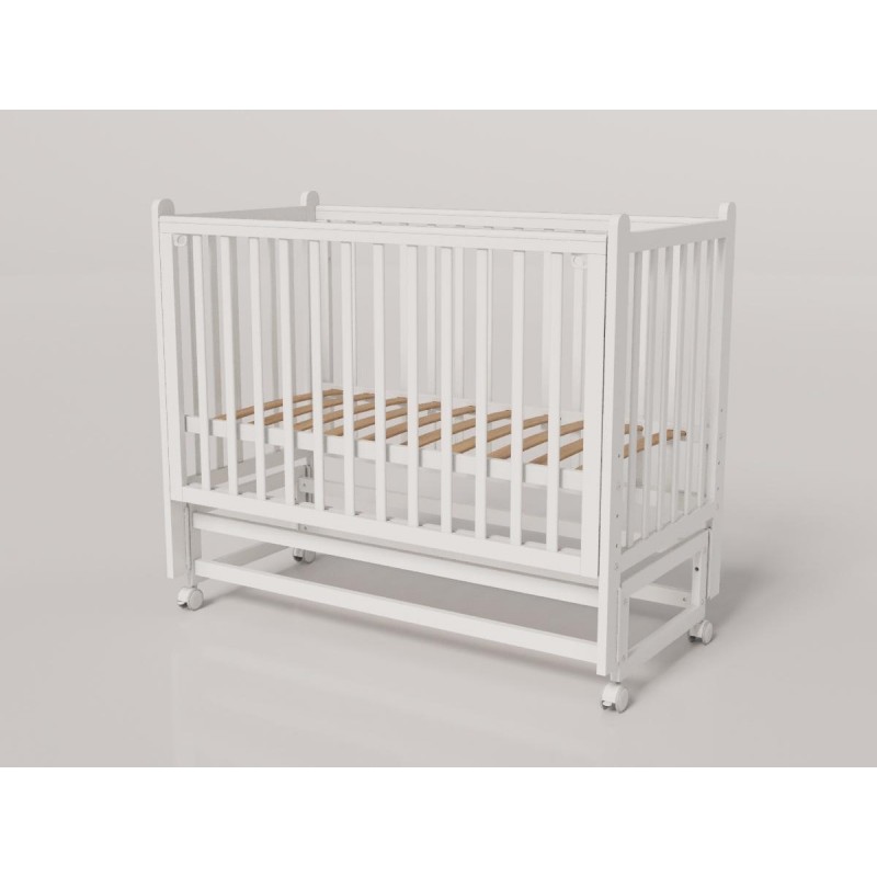 Кроватка детская Lunna Lika с маятником и колесами + быстросъемная стенка цвет: белый Кроватка детская Lunna Lika с маятником и колесами + быстросъемная стенка цвет: белый
