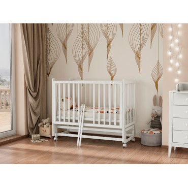 Кроватка детская Lunna Lika с маятником и колесами + быстросъемная стенка цвет: белый