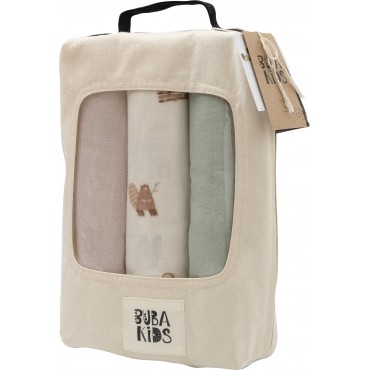 Набор фланелевых пеленок 3 шт Buba Kids цвет: бобры на хутор/речная вода/бежевый BKFLSW5