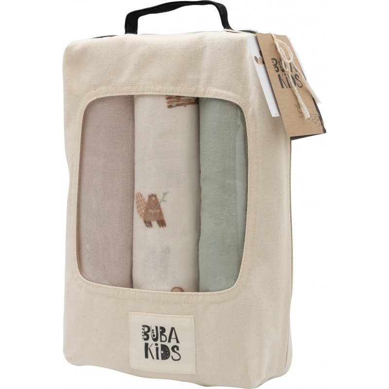 Набор фланелевых пеленок 3 шт Buba Kids цвет: бобры на хутор/речная вода/бежевый BKFLSW5