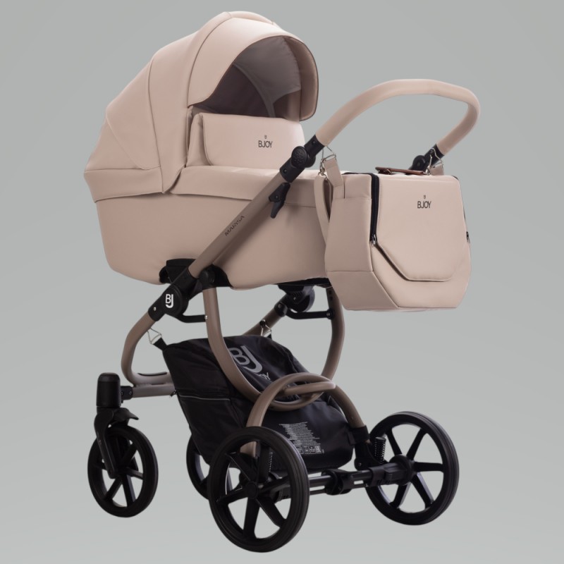 Коляска детская 2 в 1 Bjoy Marisa кожа цвет: бежевая на бежевой раме LT.02
