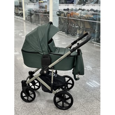 Коляска детская 2 в 1 Bjoy Mia LT кожа цвет: зеленая на серо-бежевой раме 06
