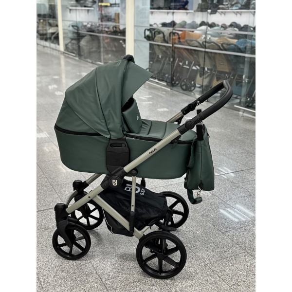 Коляска детская 2 в 1 Bjoy Mia LT кожа цвет: зеленая на серо-бежевой раме 06
