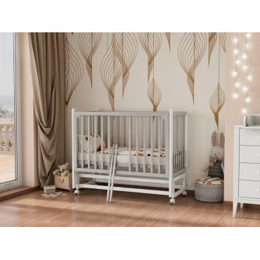 Кроватка детская Lunna Lika с маятником и колесами + быстросъемная стенка цвет: серый /стойки белые