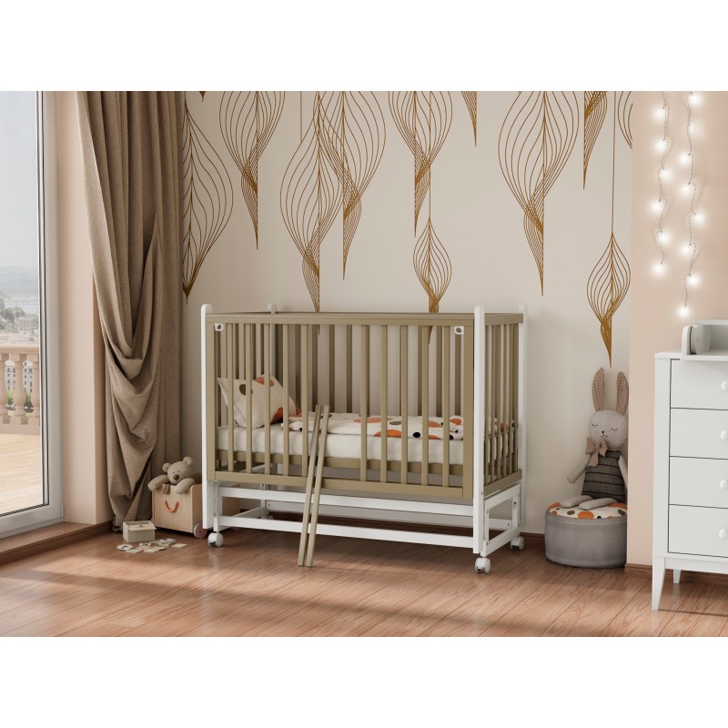 Кроватка детская Lunna Lika с маятником и колесами + быстросъемная стенка цвет:  кашемир / стойки белые