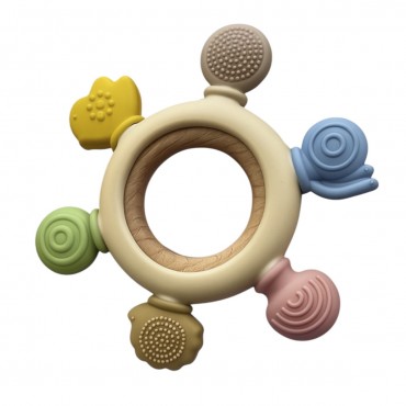 Силиконовый детский прорезыватель с деревянным кольцом Штурвал RWDN-001 Силиконовый детский прорезыватель с деревянным кольцом Штурвал RWDN-001